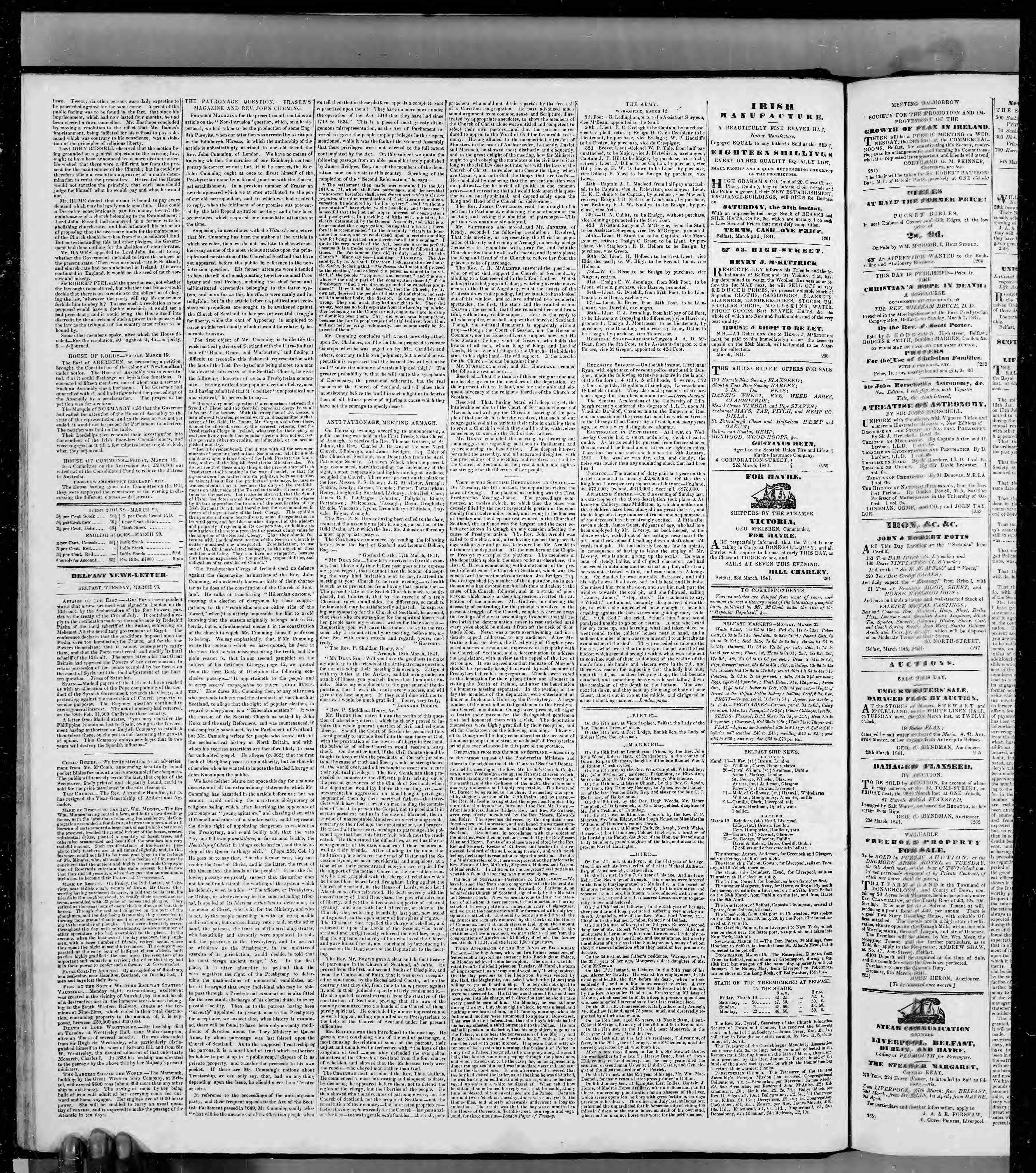 Belfast, Northern Ireland, The Belfast Newsletter (Birth, Marriage and Death Notices), 1738-1925